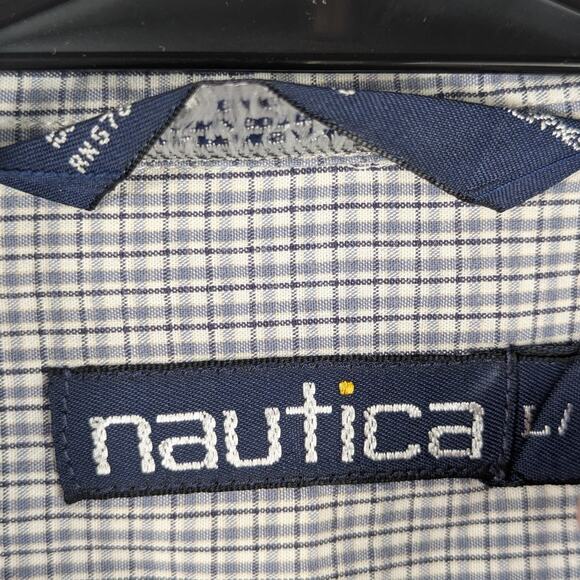 Nautica L Shirt Mens Plaid Blue Cotton Short Sleeve Button Up Casual Classic - Picture 3 of 4